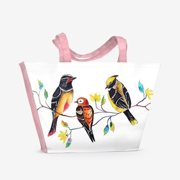 Пляжная сумка «Птички птицы на ветке лето»