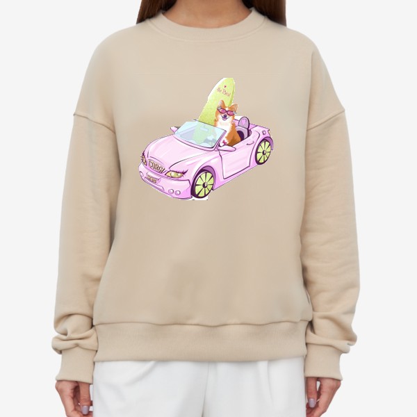 Свитшот «Корги любит серф и розовую машину»