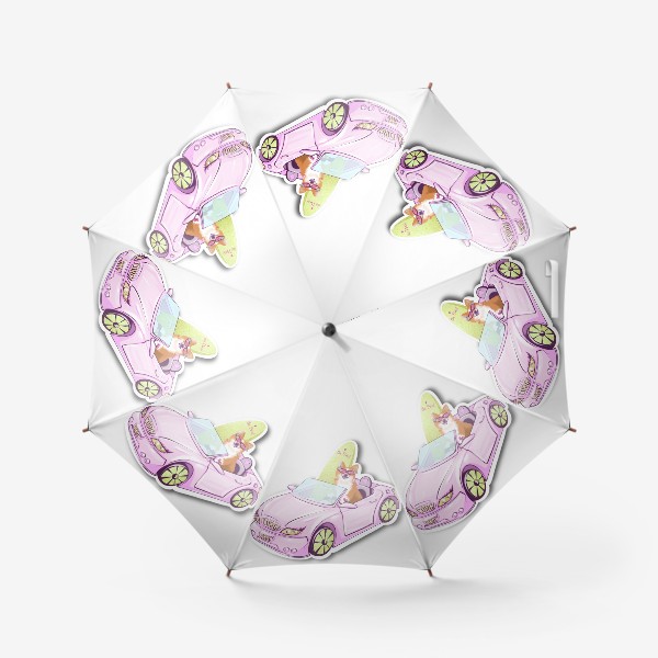 Зонт «Корги любит серф и розовую машину»