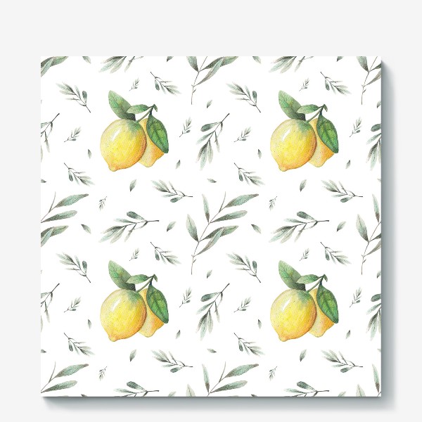 Холст «Лимон и оливковая ветвь на белом фоне»