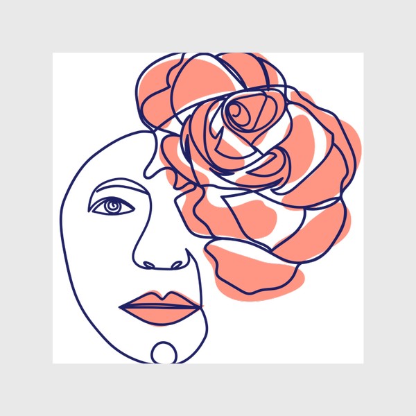 Шторы «Женщина-роза. Женский трендовый абстрактный портрет, непрерывная линия»