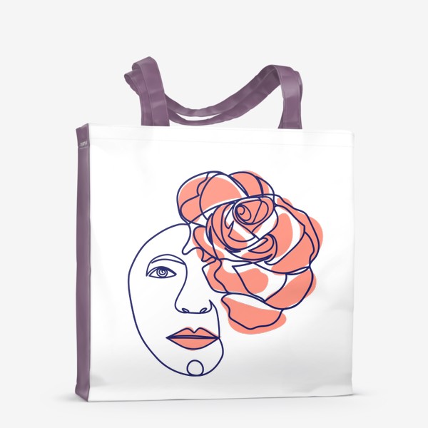 Сумка-шоппер «Женщина-роза. Женский трендовый абстрактный портрет, непрерывная линия»