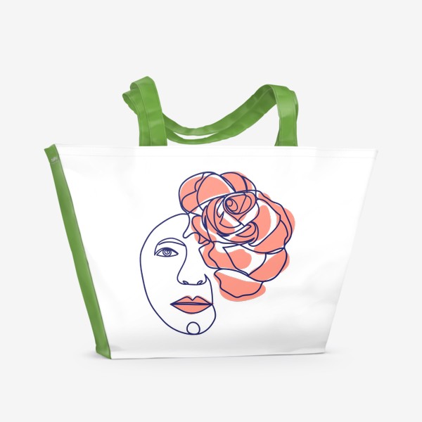 Пляжная сумка &laquo;Женщина-роза. Женский трендовый абстрактный портрет, непрерывная линия&raquo;