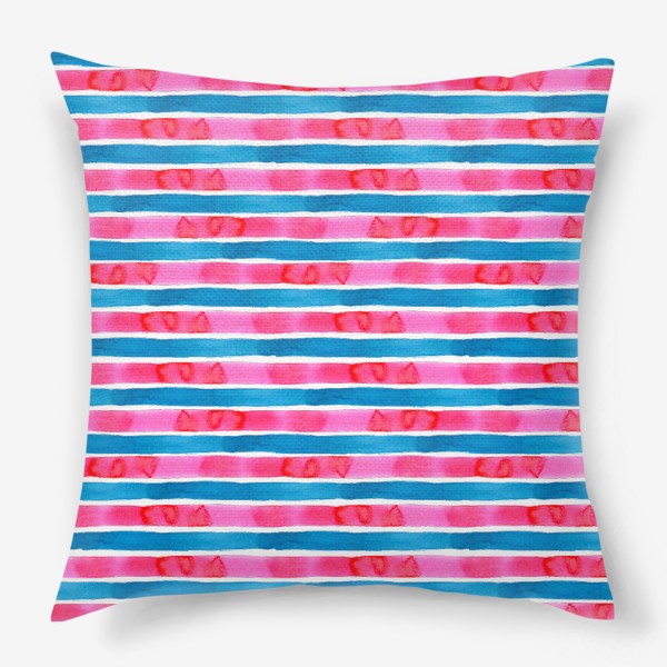 Подушка «Паттерн широкие акварельные полоски розового и голубого цвета»