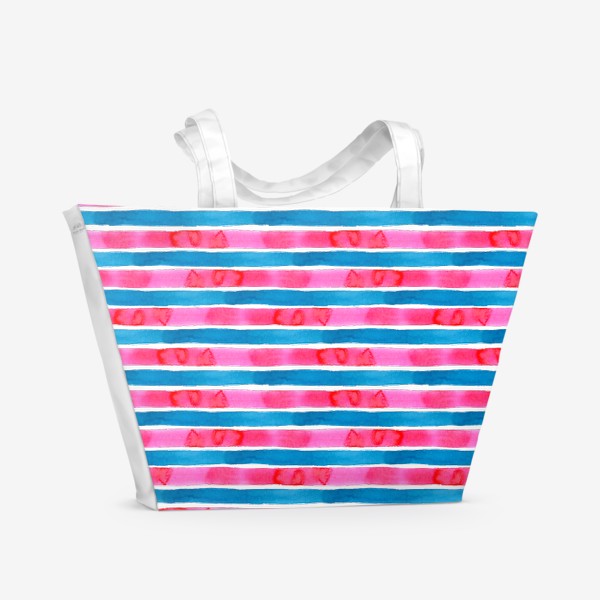 Пляжная сумка «Паттерн широкие акварельные полоски розового и голубого цвета»