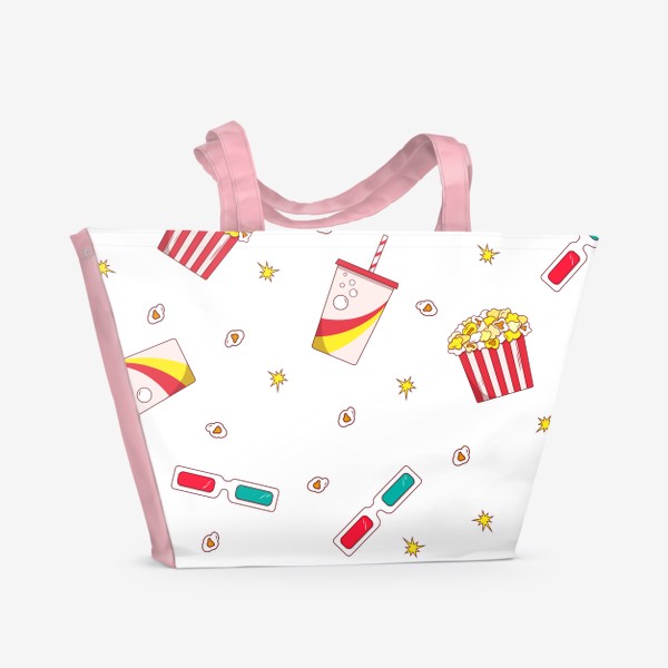 Пляжная сумка «Попкорн, кола и кино, cinema»