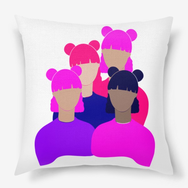 Подушка «Подруги, девушки, женщины, девочки. Феминизм. Girls power. Девичник. Стильный минимализм. Розовый, фиолетовый, синий.»