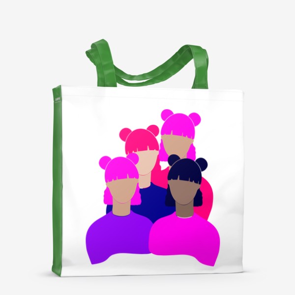 Сумка-шоппер «Подруги, девушки, женщины, девочки. Феминизм. Girls power. Девичник. Стильный минимализм. Розовый, фиолетовый, синий.»