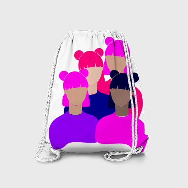 Рюкзак «Подруги, девушки, женщины, девочки. Феминизм. Girls power. Девичник. Стильный минимализм. Розовый, фиолетовый, синий.»