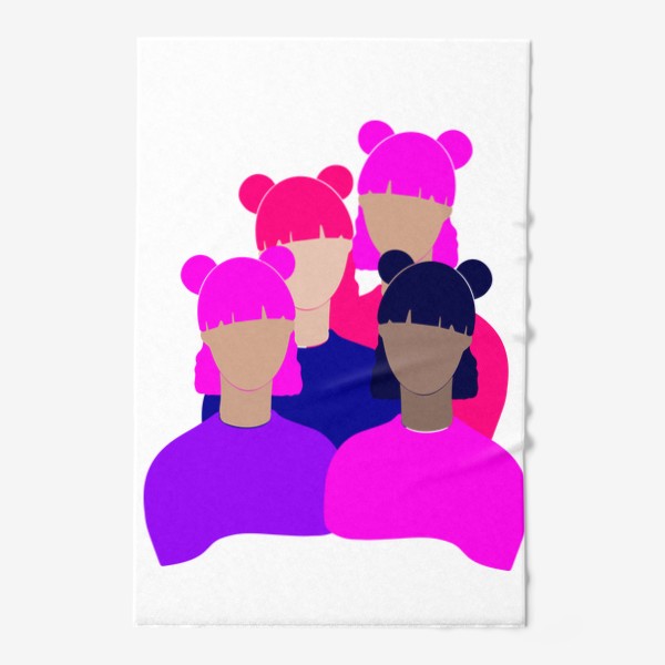 Полотенце «Подруги, девушки, женщины, девочки. Феминизм. Girls power. Девичник. Стильный минимализм. Розовый, фиолетовый, синий.»