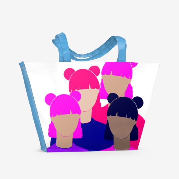 Пляжная сумка «Подруги, девушки, женщины, девочки. Феминизм. Girls power. Девичник. Стильный минимализм. Розовый, фиолетовый, синий.»