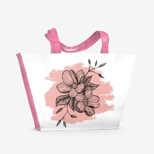 Пляжная сумка «Цветы на розовом фоне, графика»