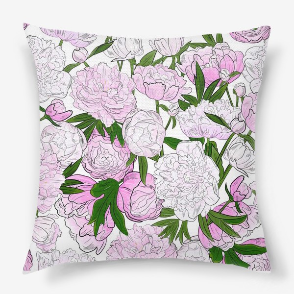 Подушка «пионы, розовые цветы»