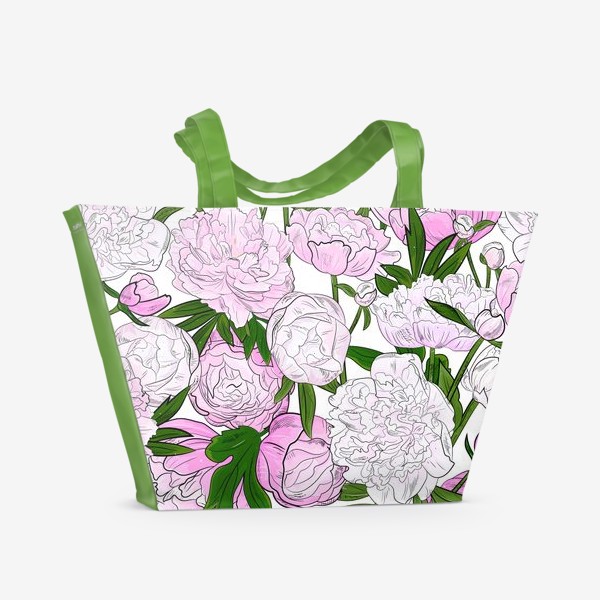 Пляжная сумка «пионы, розовые цветы»