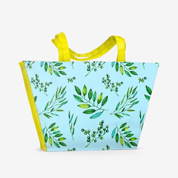 Пляжная сумка «Листья и ягоды на голубом»
