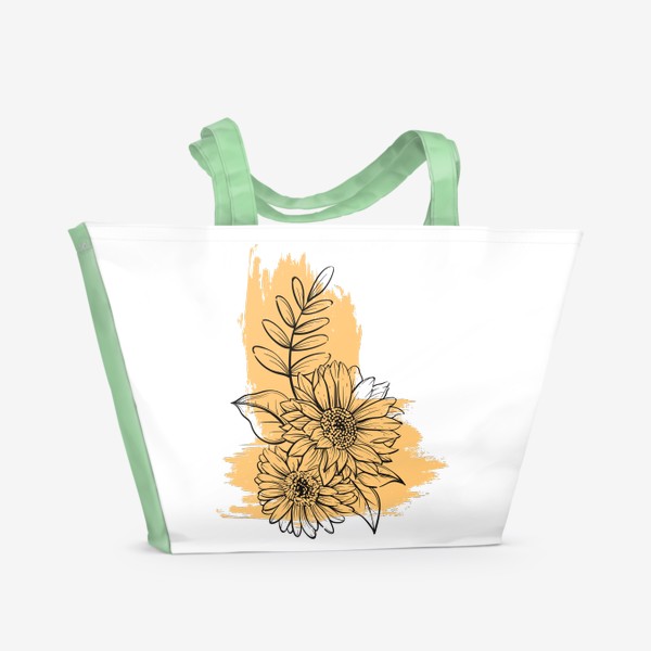 Пляжная сумка «Цветы на желтом фоне, графика»