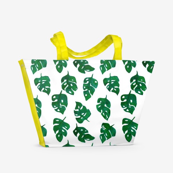 Пляжная сумка «Листики монстеры на белом фоне Растительный принт Ботаника»