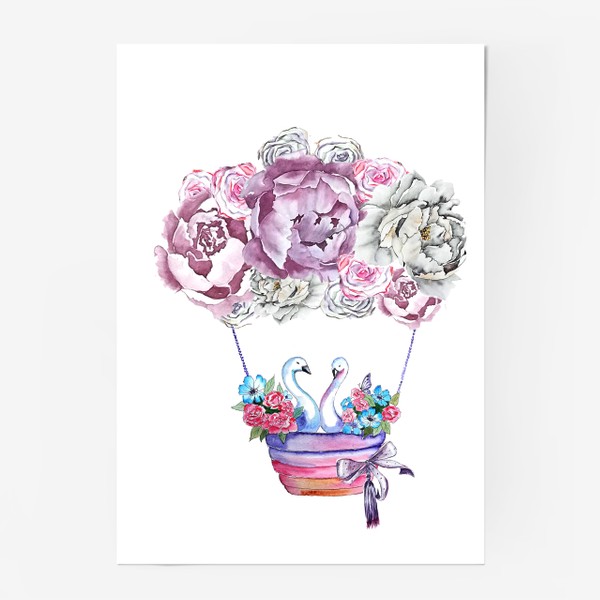 Постер «Лебеди цветы воздушный шар»
