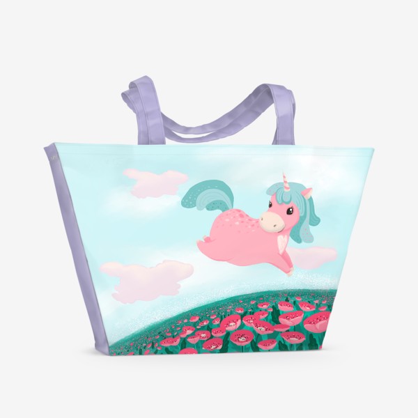 Пляжная сумка «Розовая единорожка на лугу»