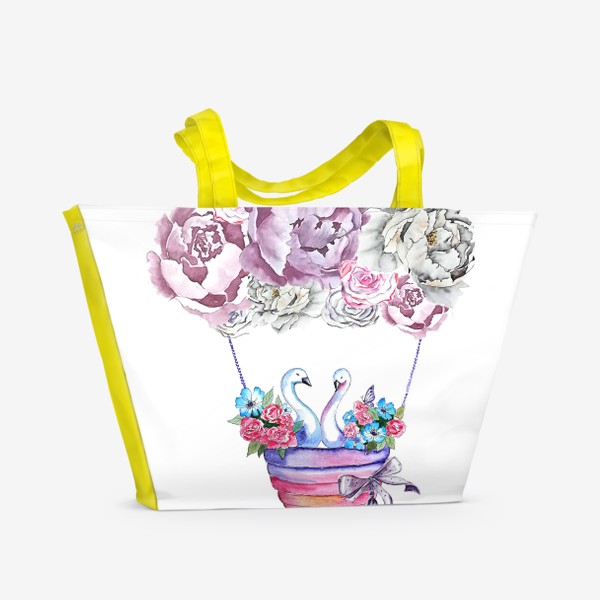 Пляжная сумка «Лебеди цветы воздушный шар»