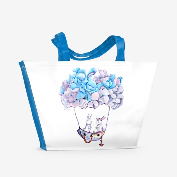 Пляжная сумка «зайцы воздушный шар цветы»