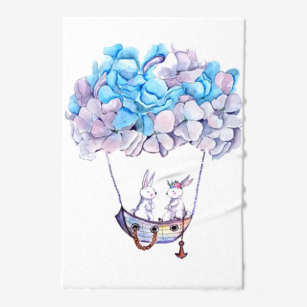 Полотенце «зайцы воздушный шар цветы»