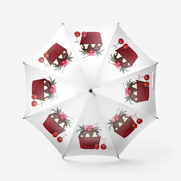 Зонт «Капкейк с вишнями и цветком. Дессерт»