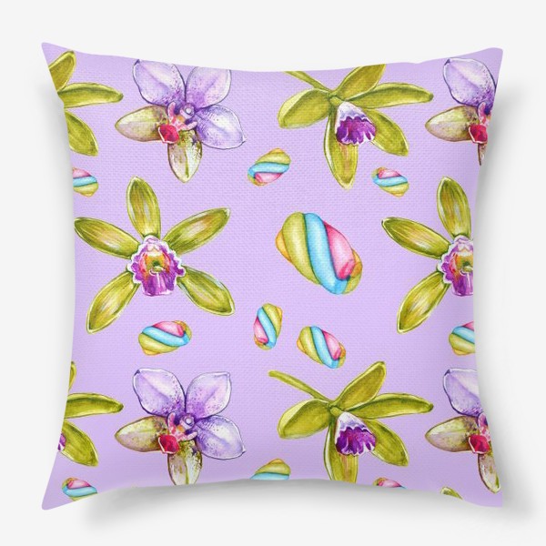Подушка «Орхидеи и маршмеллоу - фиолетовый»