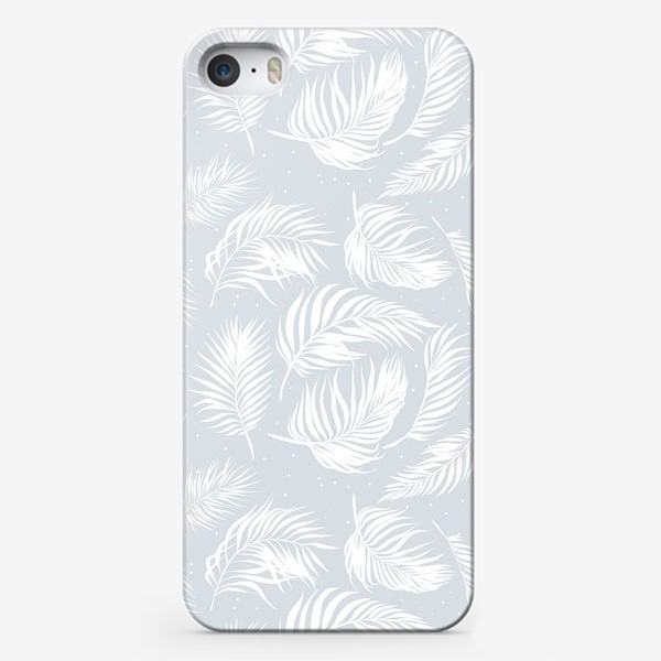 Чехол iPhone «Белые пальмовые листья на серо-голубом»