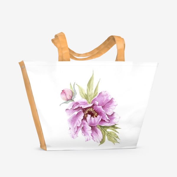 Пляжная сумка «розовый цветок пиона с бутоном »
