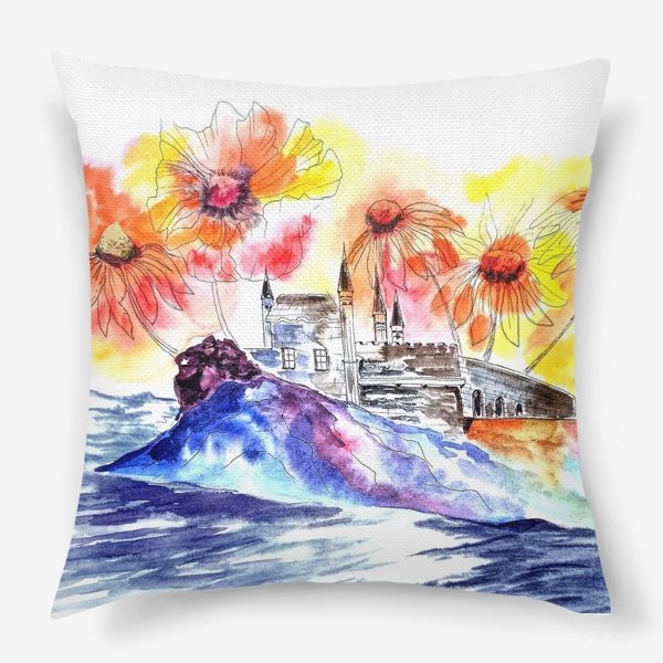 Подушка «замок море цветы»