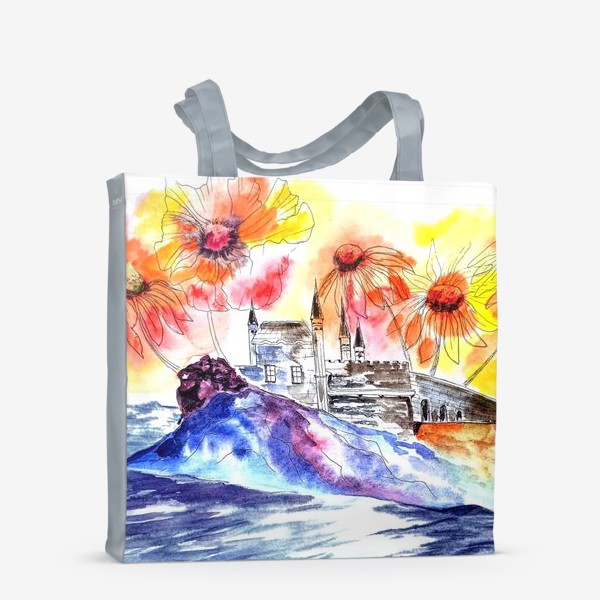 Сумка-шоппер «замок море цветы»