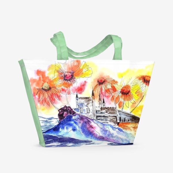 Пляжная сумка «замок море цветы»