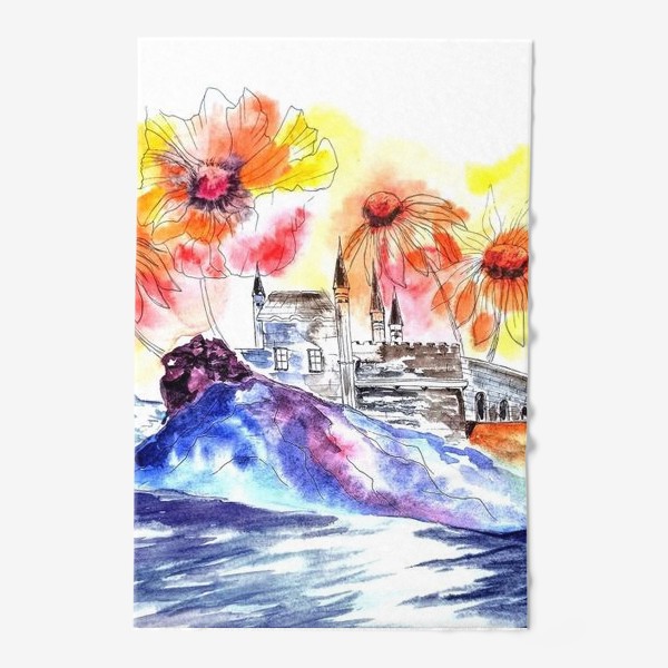 Полотенце «замок море цветы»