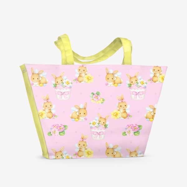 Пляжная сумка «Озорные кролики на розовом фоне»
