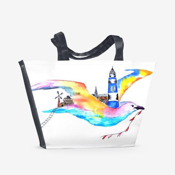Пляжная сумка «птица маяк закат»