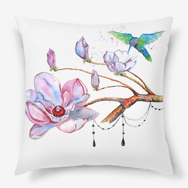 Подушка «цветы магнолия колибри»