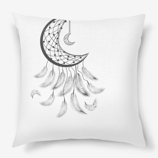 Подушка «Луна ловец снов с подвеской и летящими перышками»