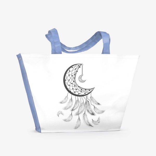 Пляжная сумка «Луна ловец снов с подвеской и летящими перышками»
