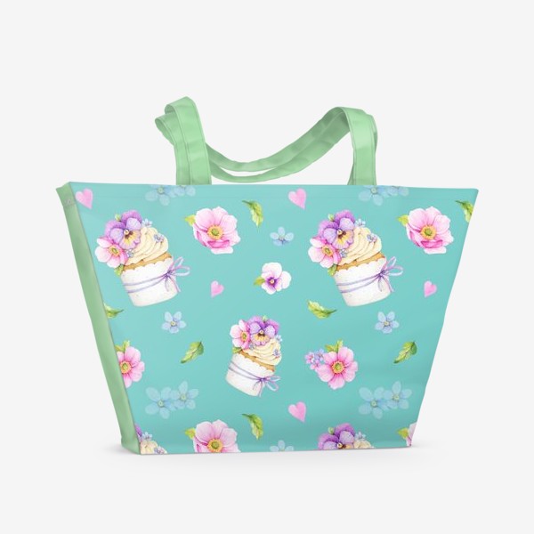 Пляжная сумка «капкейк с цветами»