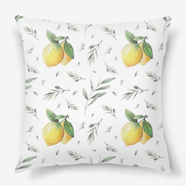 Подушка «Лимон и оливковая ветвь на белом фоне»