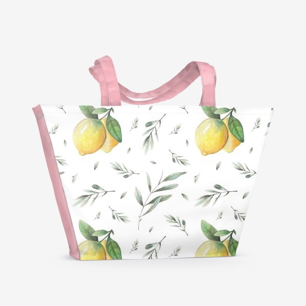 Пляжная сумка &laquo;Лимон и оливковая ветвь на белом фоне&raquo;