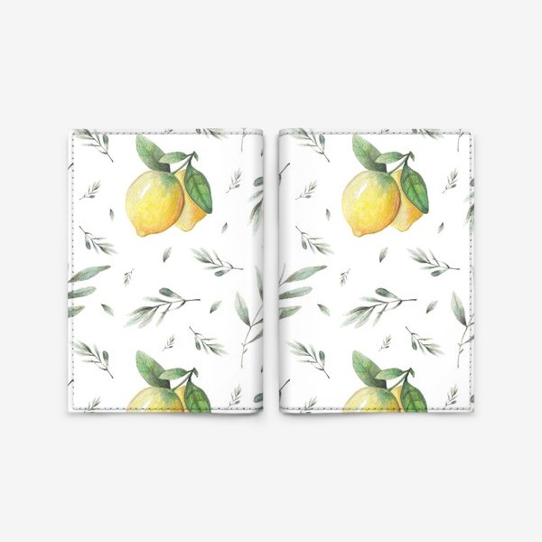Обложка для паспорта «Лимон и оливковая ветвь на белом фоне»