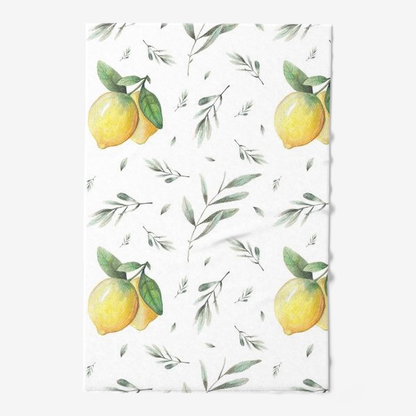Полотенце «Лимон и оливковая ветвь на белом фоне»