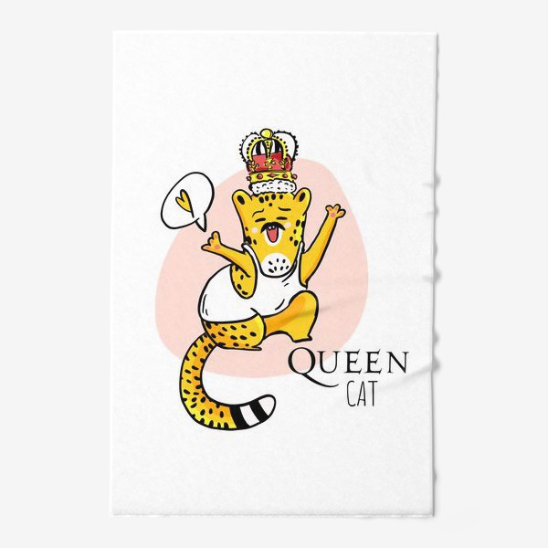 Полотенце &laquo;Кот Queen Леопард Котики Король Музыка группа Квин Фанарт&raquo;