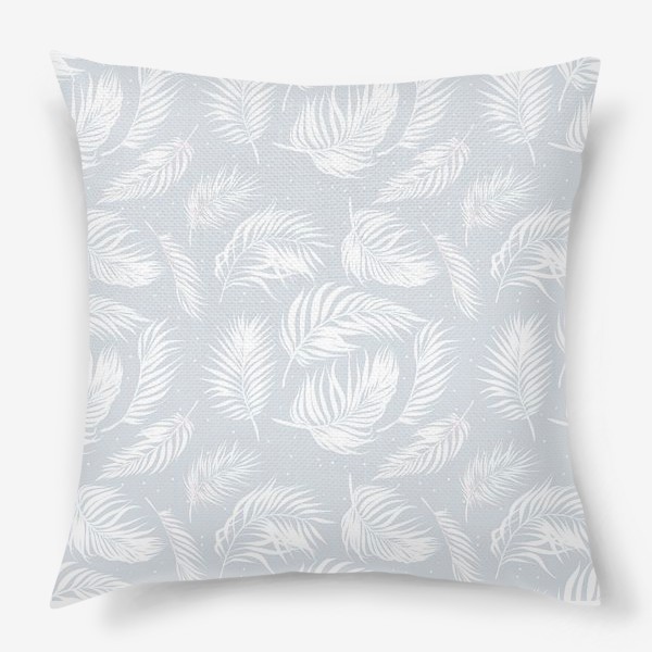 Подушка «Белые пальмовые листья на серо-голубом»