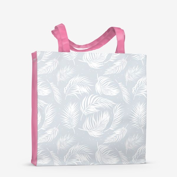 Сумка-шоппер «Белые пальмовые листья на серо-голубом»