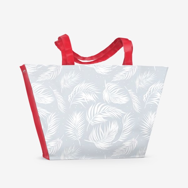 Пляжная сумка &laquo;Белые пальмовые листья на серо-голубом&raquo;