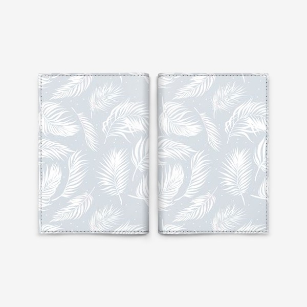 Обложка для паспорта «Белые пальмовые листья на серо-голубом»