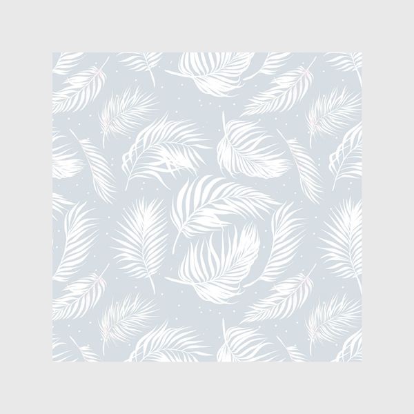Шторы «Белые пальмовые листья на серо-голубом»